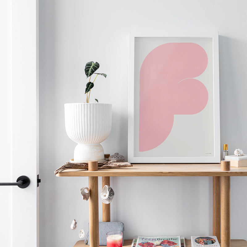 Suhm art print alphabet F pink minimalist 
